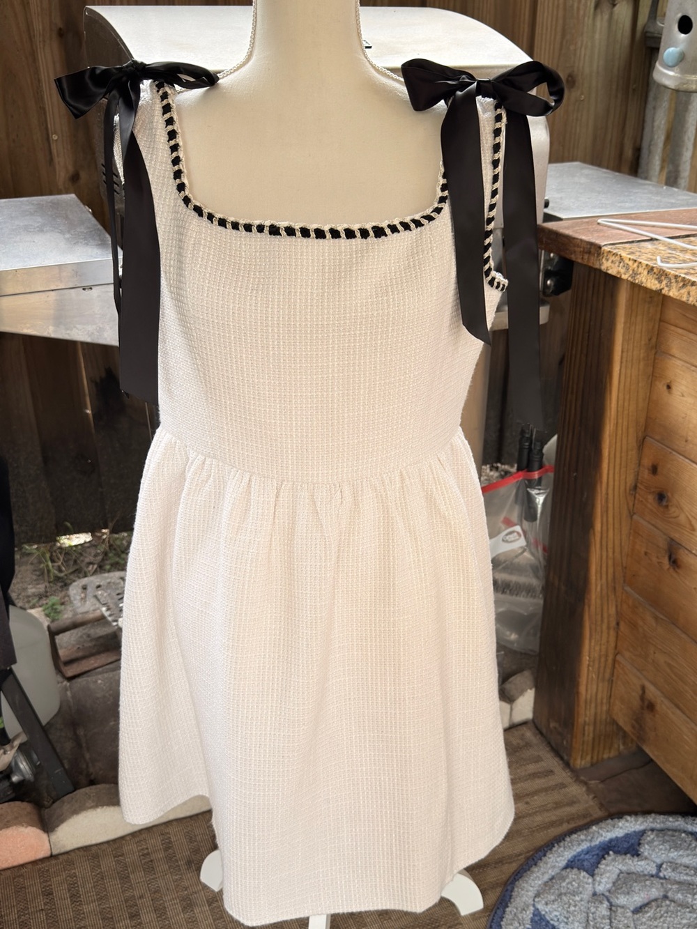 Cider Cream Tweed Bow Strap Mini Dress‎ XL | Coquette Babydoll Dress